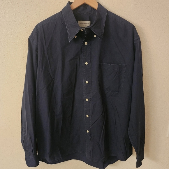 Eddie Bauer 100% Cotton Navy Button-down Longsleeve Shirt Sz Large - Picture 1 of 6